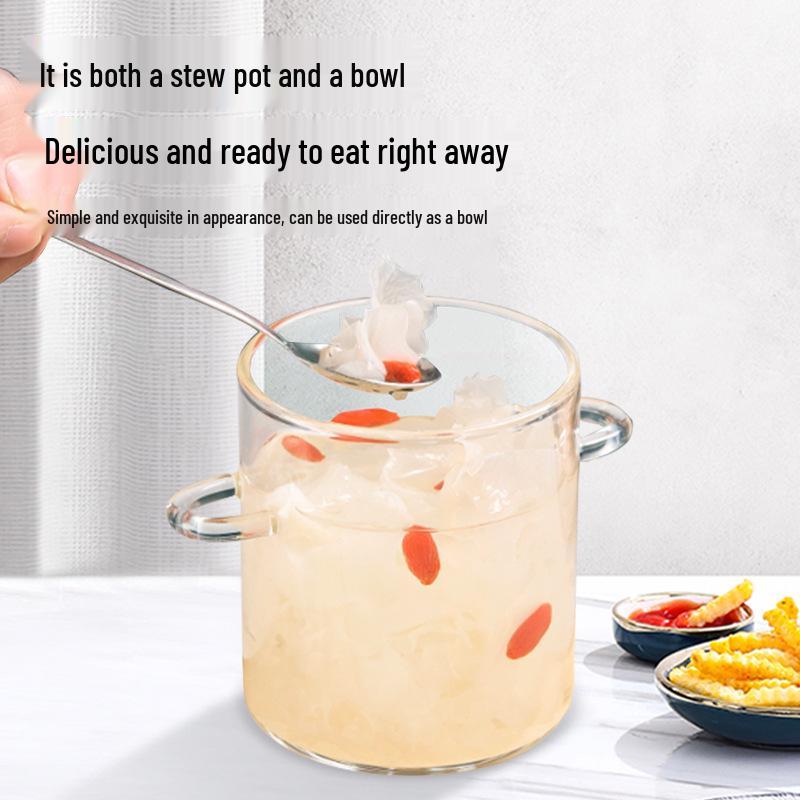 Borosilicate Glass Stew Pot & Bowl for Steamed Eggs and Soup.