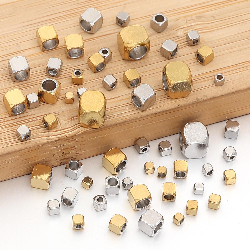 10-60pcs/lot Big Hole Stainless Steel Beads Round Corner Cube Beads Spacer Beads DIY Bracelet Necklace Jewelry Making Supplies