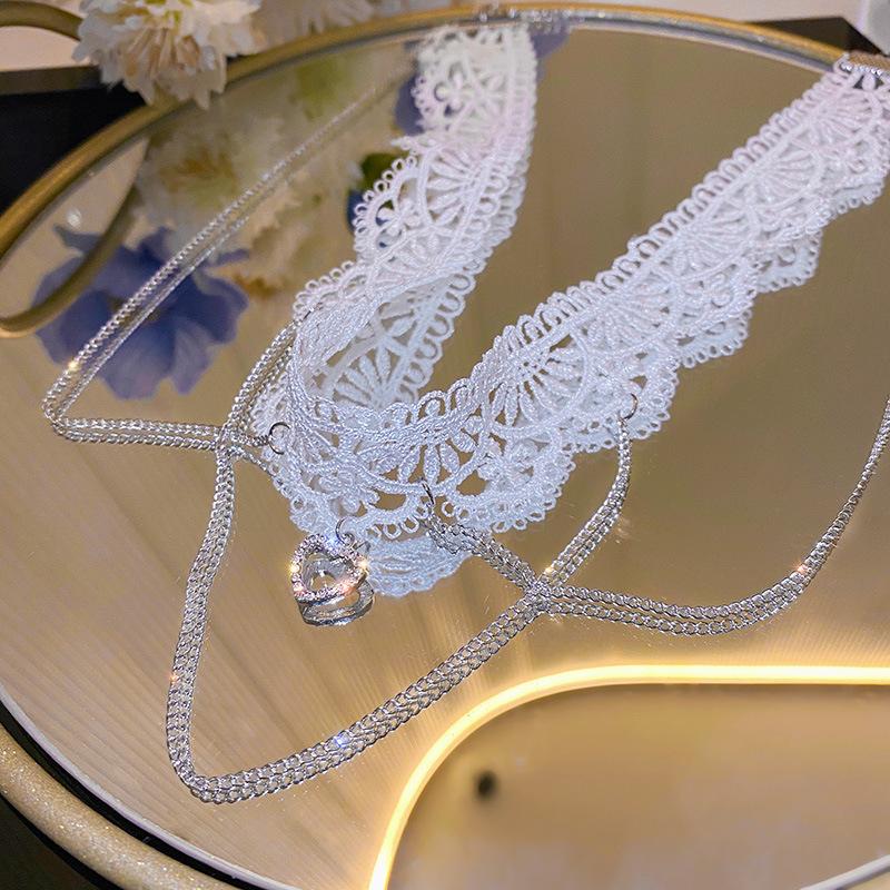 Lace Tassel Necklace with A Trendy, Light Luxury and Niche Design Sense Collarbone Chain Collar