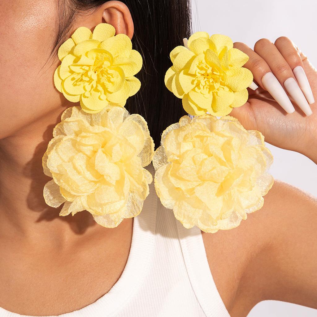 Fresh multi-colored flower earrings Valentine's Day series gentle simulation big flower earrings earrings women