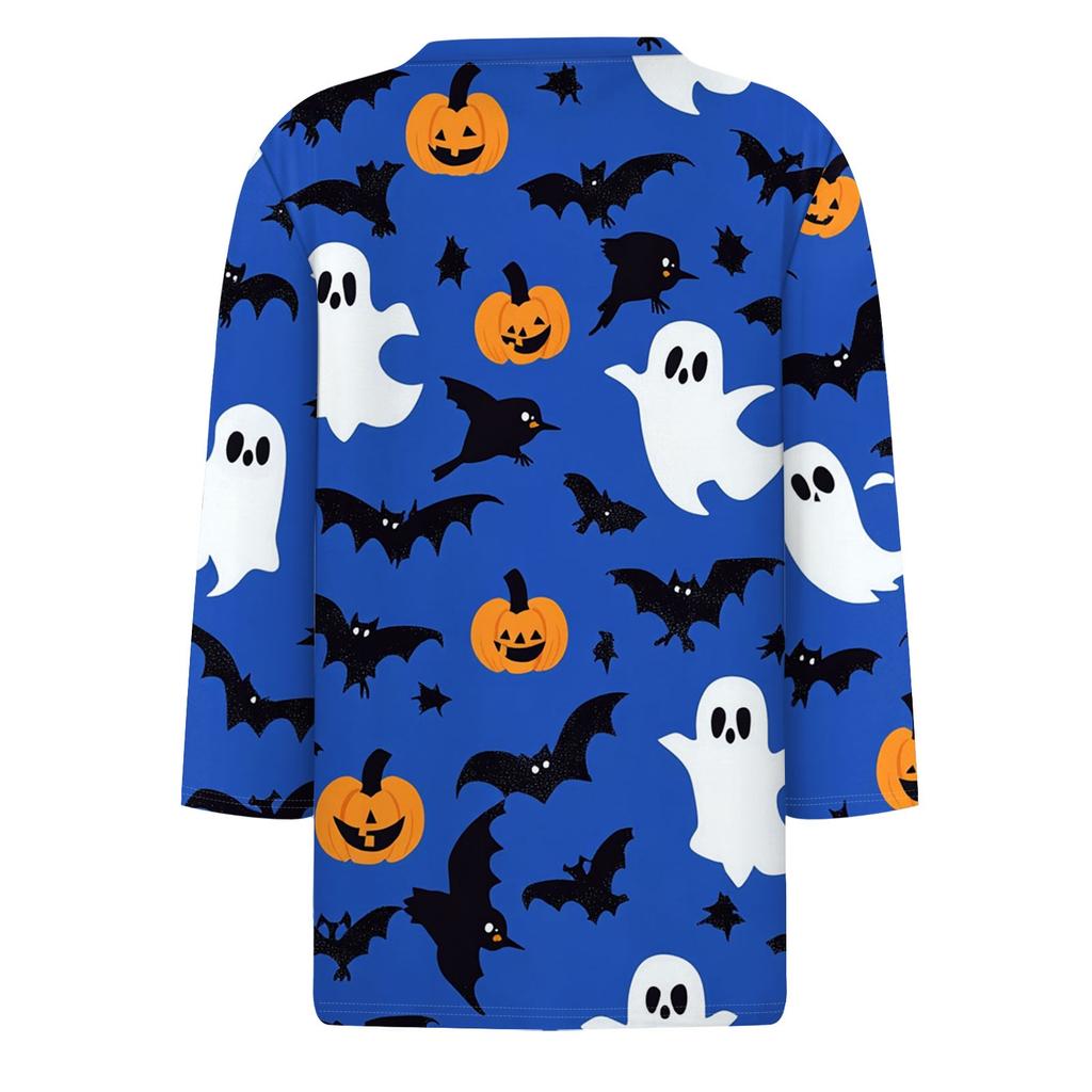 Damenmode Lässig Dreiviertelärmel Halloween-Print Rundhals-Top