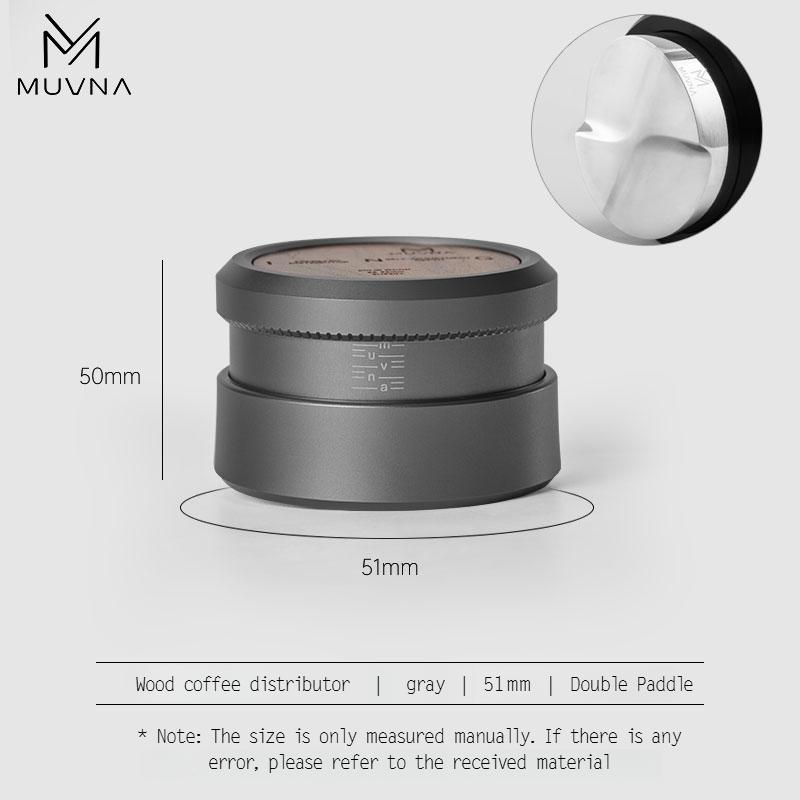 MUVNA Espresso tamper V2, pomalu se vracející kávový tamper s nerezovou vlnitou základnou pro portafiltry 51 mm / 53 mm / 58 mm