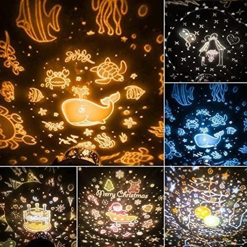Uraqt veilleuse enfant lampe etoile projecteur, 360°rotation musicale veilleuse + minuterie + télécommande + 6 couleurs, led recharg