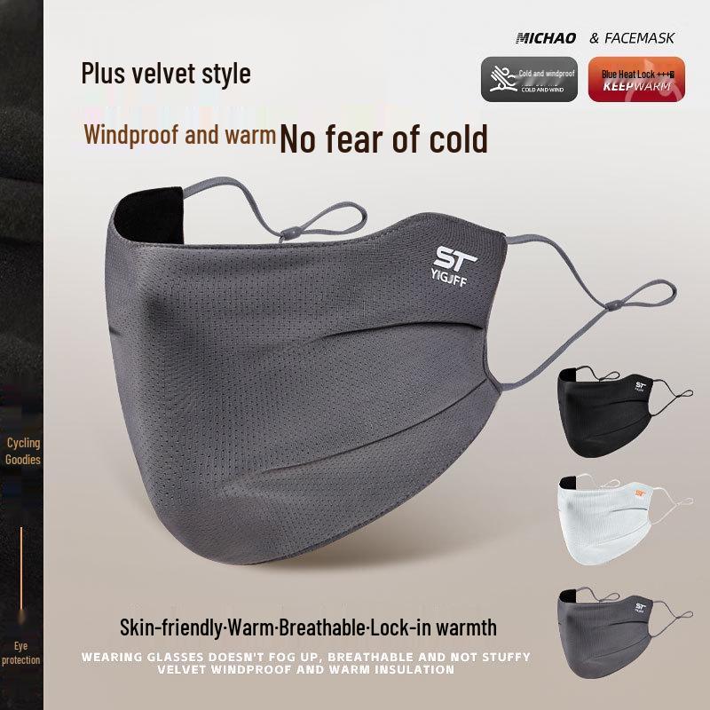 Atmungsaktive Herren-Fahr- und Radmaske mit Windschutz, Sonnenschutz und Augenschutz – Verdickt für Herbst/Winter, Samtfutter, Extra groß, Eisseide.