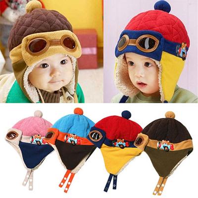 Süße Wintermütze für Babys, Kleinkinder, Pilotenmütze, coole Baby-Jungen und Mädchen, warme Wintermütze für Kinder, Strickmütze für 0–48 Monate