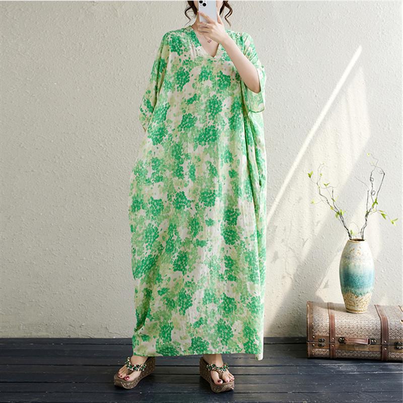 Short Sleeve Plus Size Cotton Vintage Floral New In Dresses for Women Casual Loose Maxi Long Summer Dress