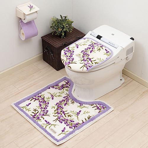 Senko S.D.S Lavender Long Toilet Mat, Approx. 80 X 65 Cm, Purple Floral Print, Antibacterial and Odor Resistant, Made In Japan, Product Number 32686