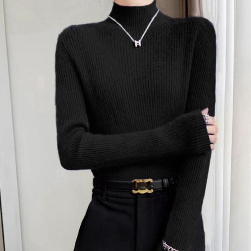 Damski Ciepły Sweter z Półgolfem w Delikatnym Różu Jesień Zima Dopasowany Warstwa Bazowa Top