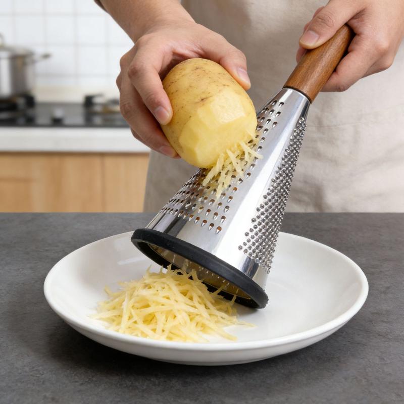 Manual Cheese Grater Cone Shaped Stainless Steel Ergonomic Kitchen Gadget for Cheese Fruits Vegetables Fast Prep