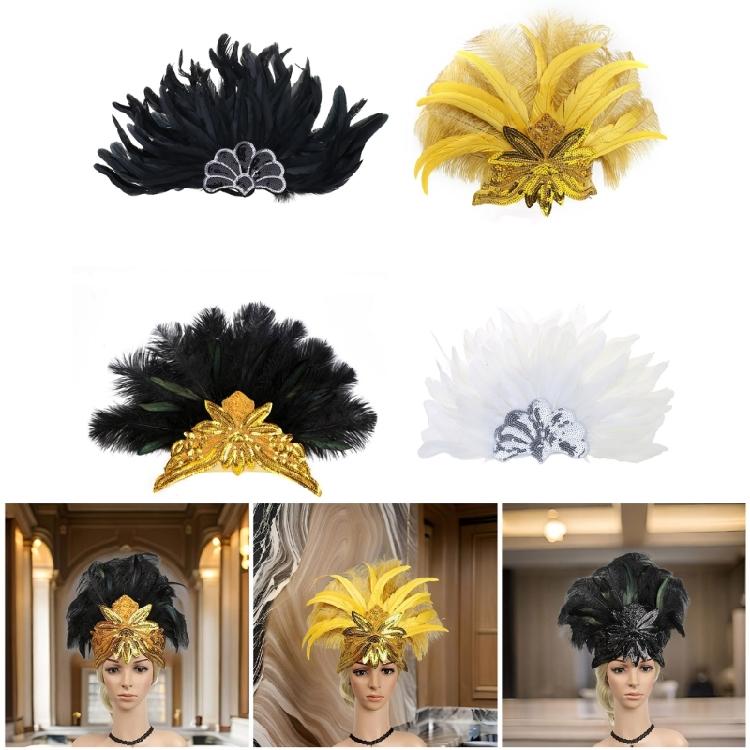 Feather Flapper Headband Masquerade Headpiece Mardi Gras Art Hair Accessories