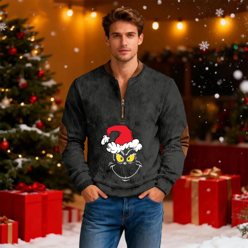 Mens Christmas Sweater Zip Up Sweatshirts Vintage Knit Graphic Sweatshirt Xmas Stand Collar Pullover