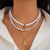 Ingemark 3Pcs Creative Heart Imitation Pearl Polymer Clay Chain Necklace Boho Metal Conch Starfish Pendant Choker Y2K Jewelry