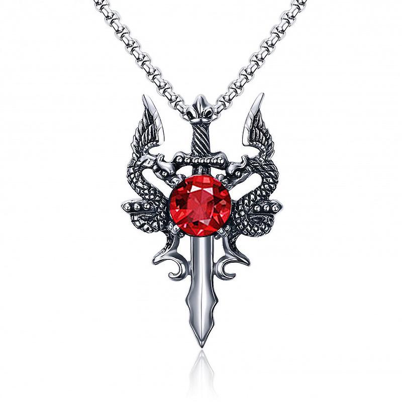 Collier Croix Double Dragon Rubis 2024 - Pendentif Personnalisé en Acier Inoxydable pour Hommes et Femmes