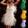 Deep V-Neck Sleeveless Backless Hip Wrap Summer Dress Sexy Women Fringed Sequin