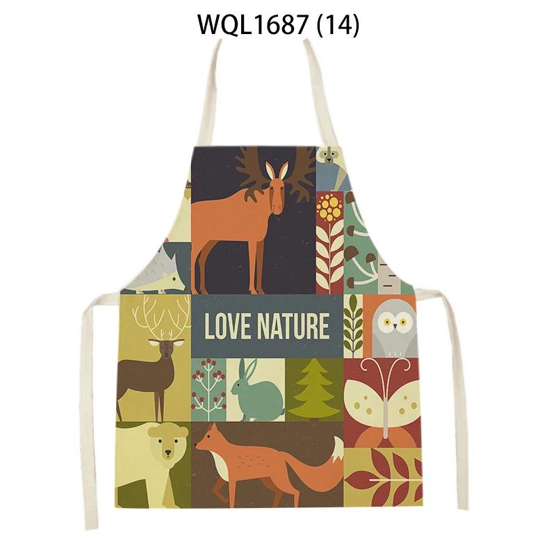 Cartoon Animal Fox Bear Pattern Kitchen Apron Woman Adult Kids Bibs Home Cooking Baking Cleaning Apron Kitchen Accessory