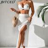 BITCED Sexy Beach Dress Set Summer Sleeveless Knitted Cropped Top Long Split Skirt