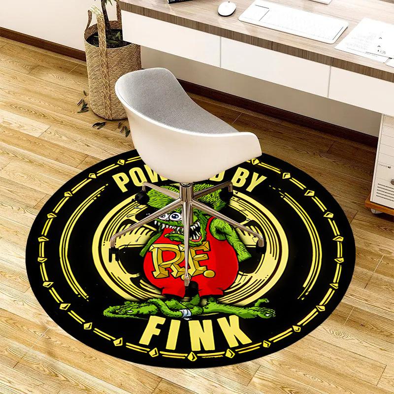 1pc Powerful Rat Fink Logo Round carpet, Made of Polyester,Perfect for Decorating Office Chairs, Living Rooms
