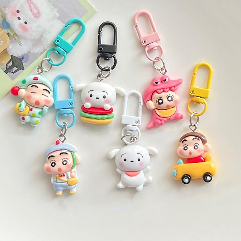 Crayon Shin-Chan Car Key Chain Cute Couple Schoolbag Ornaments Anime Cartoon Pendant Charm Keyring Figures Accessories Gift