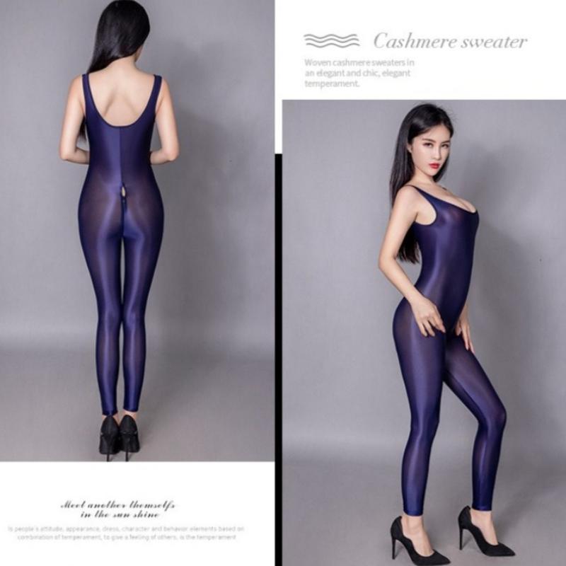 Sexy Öl Glänzend Body Damen Transparent Reißverschluss Offener Schritt Jumpsuit Erotische Dessous Leotard Eng Anliegend Erwachsene Sex Porno Kostüme