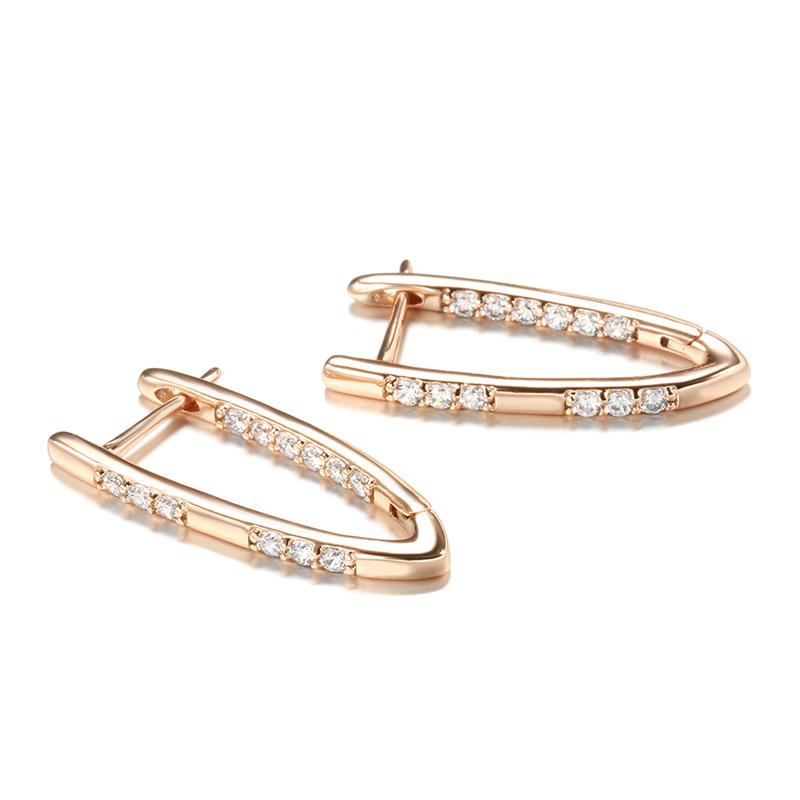 SIMJOO Cercei simpli cu zircon în formă de V din aur roz Design elegant