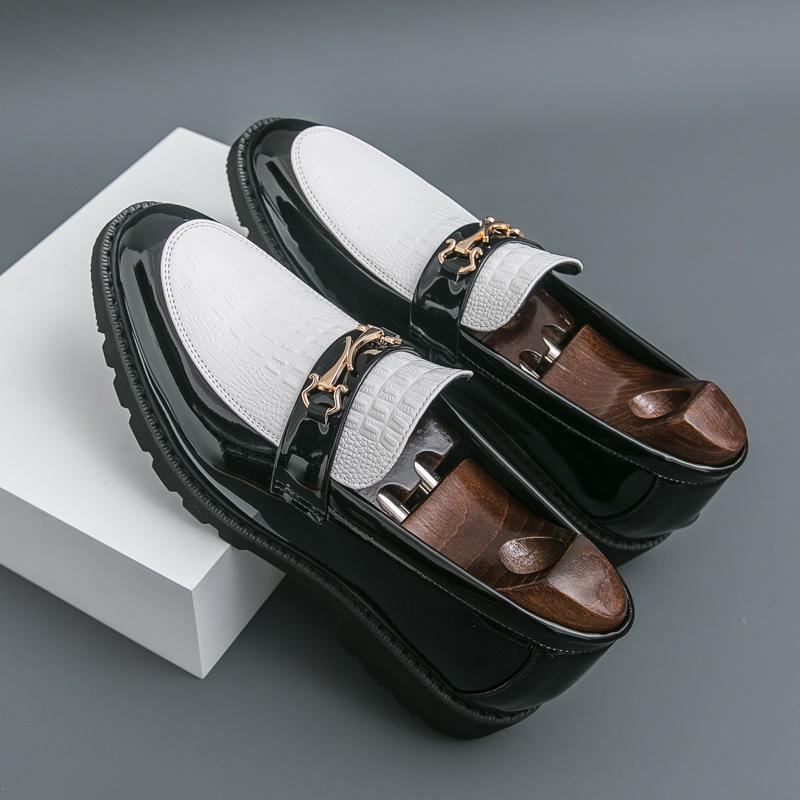

New Men s Pointed Toe Patent Leather Dress Casual Cuban Shoes Gentleman Mixed Color Loafers Wedding Dress Homecoming Footwear 38