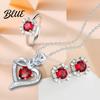 Wear-resistant Jewelry Set Red Zircon Love Heart Rhinestone Necklace Stud