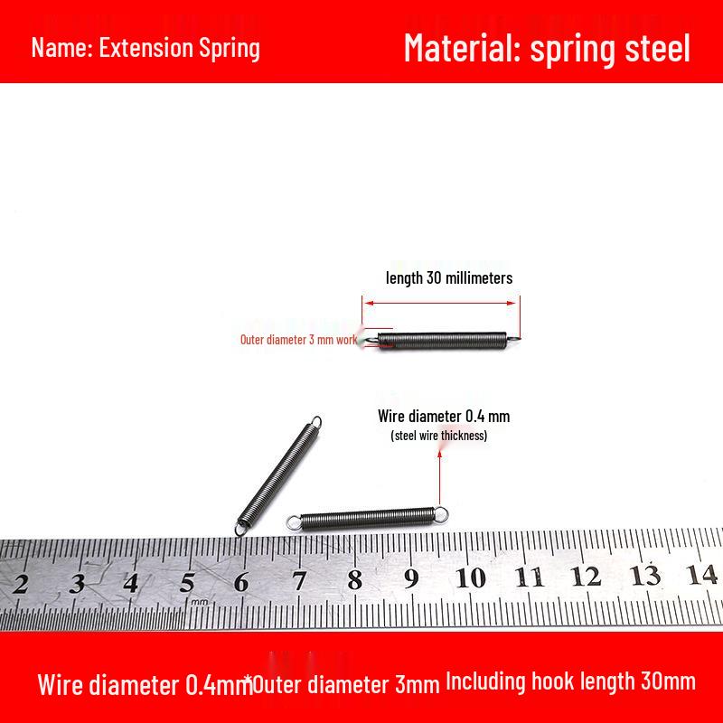Micro Precision Extension Tension Spring Set with Hooks, 0.4mm Wire Diameter, 3-5mm Outer Diameter
