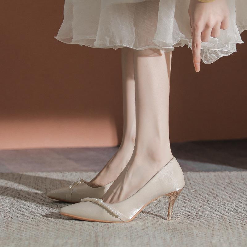 French Bar Mitzvah High Heels New Niche Versatile Bridesmaid Shoes Pearl Fine Heel Bride with Wedding Shoes