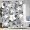 Juego de Cortina de Ducha de Flores Blancas Modernas para Decoración de Baño Tejido Impermeable Alfombrilla de Baño Revestimiento con Anillas de Gancho en Varios Tamaños