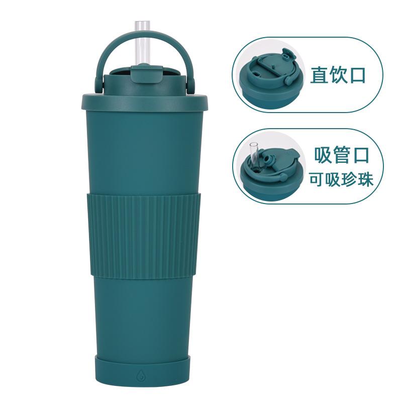 830Ml Large-Capacity Thermos Cup, Convenient Handle, One Cover, Double Drink Belt, Waist Cover, Water Cup, Large Hole Straw, Water Cup