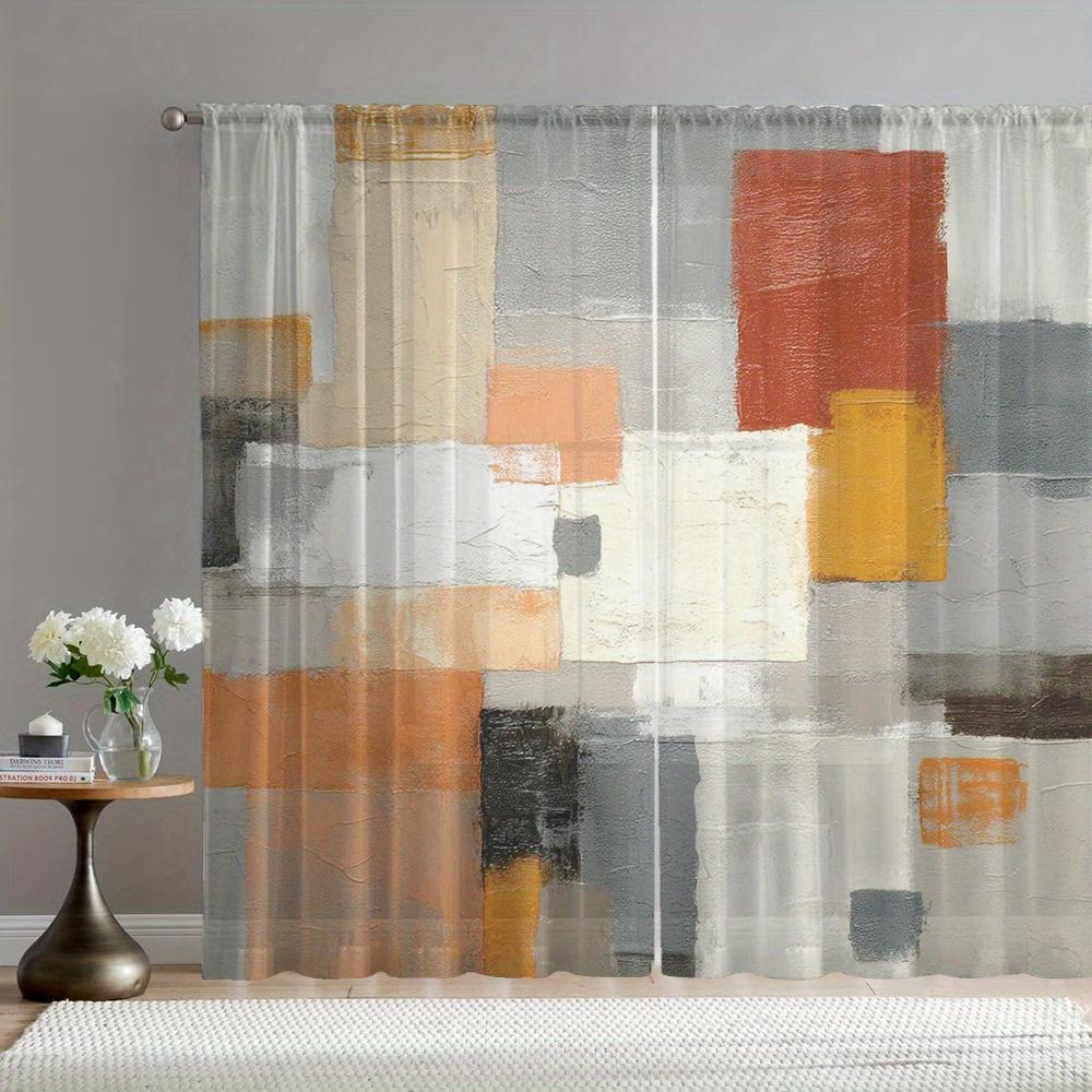 Abstract Textured Sheer Curtains Set of 2 – Warm Neutral Palette, Rod Pocket Semi-Sheer Drapes for Modern Interiors