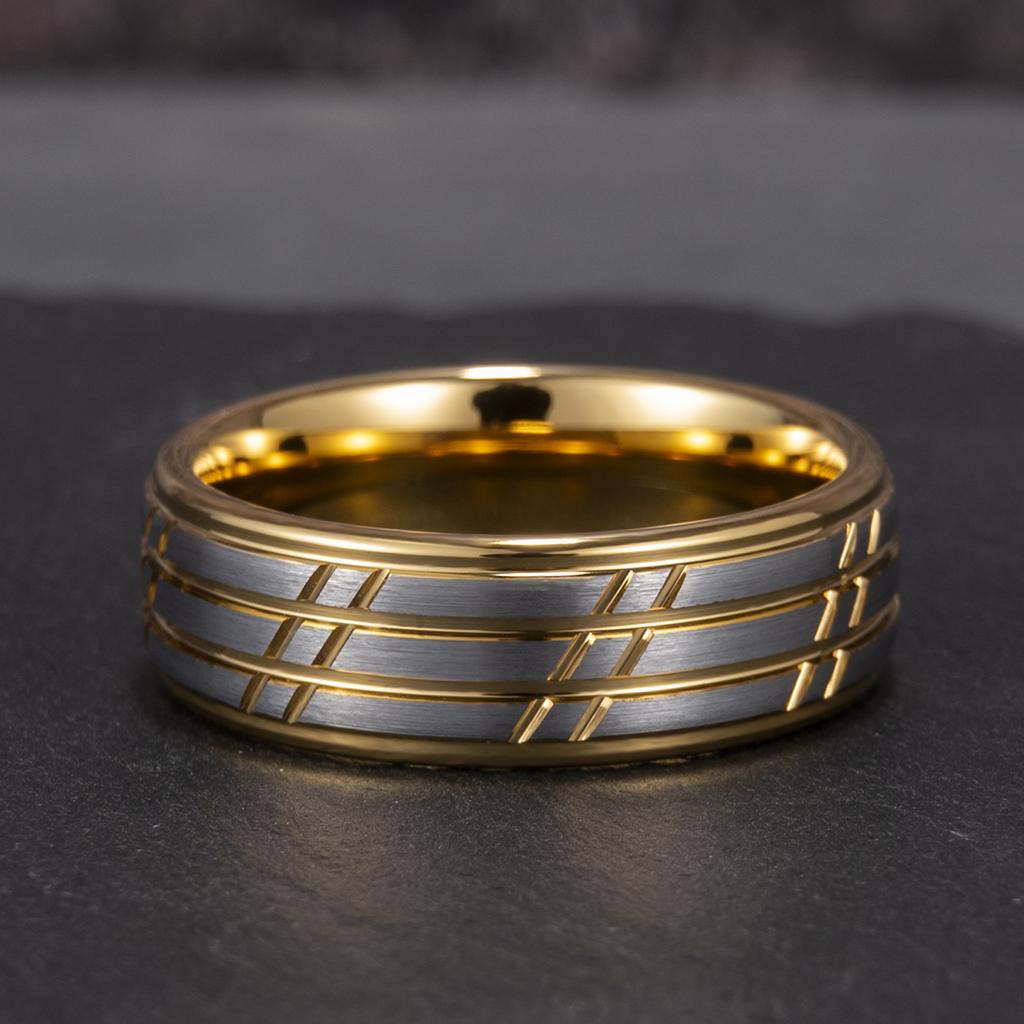Tungsten Carbide Ring Men Women 8mm Able Golden Fluted Wedding Rings for Couples Dating Anniversary Comfortable Fit
