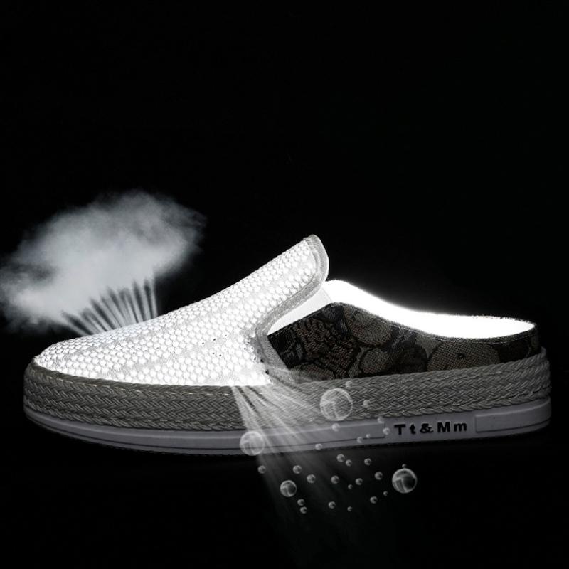 Fashion Men Canvas Shoe Slip-on Half Slipper Shoes Mens Fashion Breathable Casual Shoes Lazy Flats Shoes Men Loafer Zapatillas De Hombre