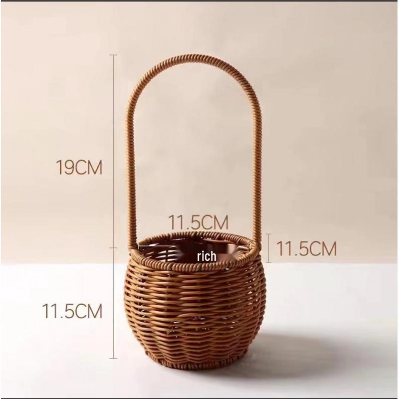 Pastoral-Style Handwoven Rattan Flower Basket - Small Decorative Green Plant Basket
