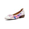 Krazing Pot Cow Skin Round Toe Round Low Heels Summer Shoes Big Size 42 Flowers Skin Women Colorful Design Shallow Pumps