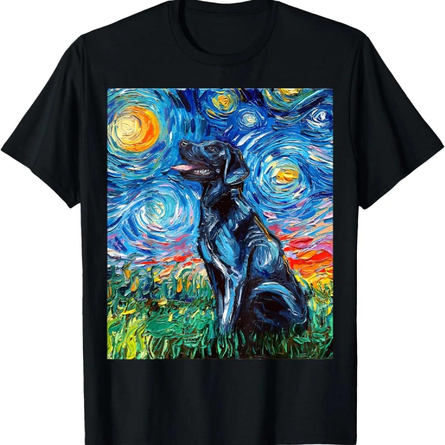Black Labrador Starry Night dog Art by Aja T-Shirt S чёрный