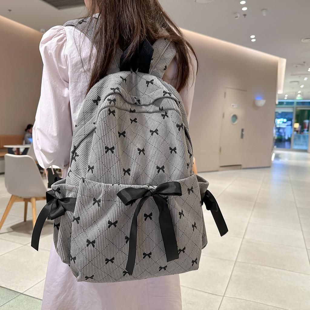Schoolbag1011 New Casual Cute Fashion Versatile Bow Striped Backpack Korean High Value Student Schoolbag