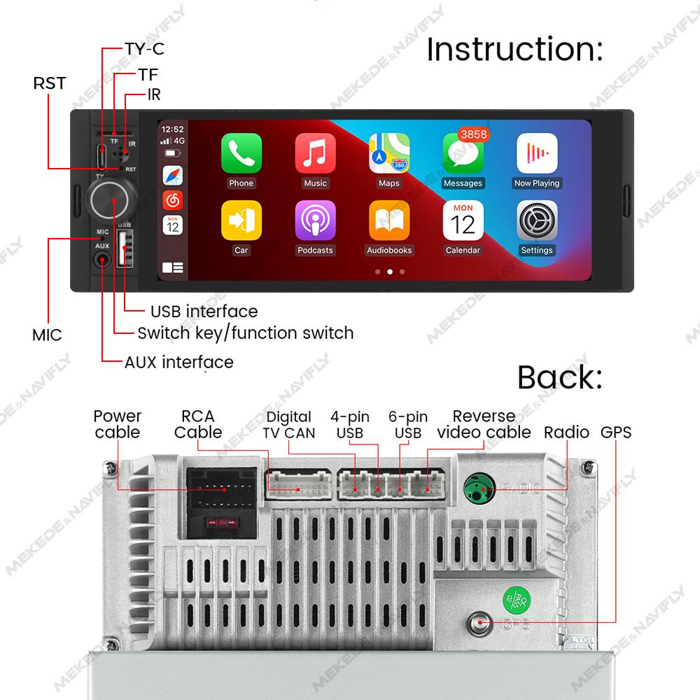 NaviFly 6.86'' MP5 Player 2+32G Wireless CarPlay Android Auto HD Touch Screeh For Universal Car Radio 1 Din Stereo Video Player