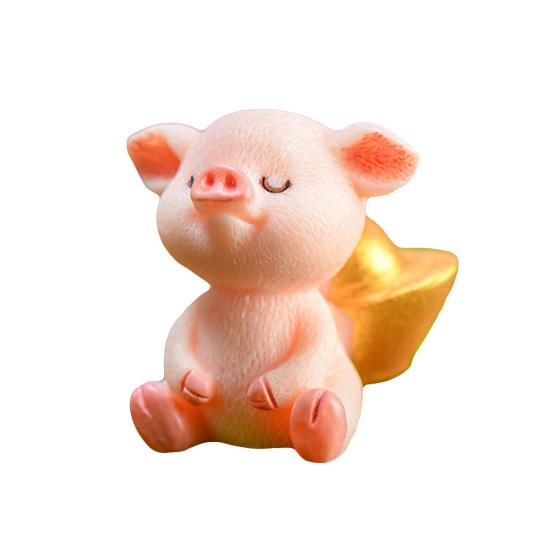 Søt Resin Penger Lucky Pig Figur Statue DIY Miniatyr hagebord ornament