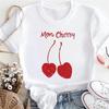 Cute T-Shirt Summer Print Red Cherry Pattern Round Neck Short Sleeved Fashionable Women's Cartoon Casual Style Vacation Top