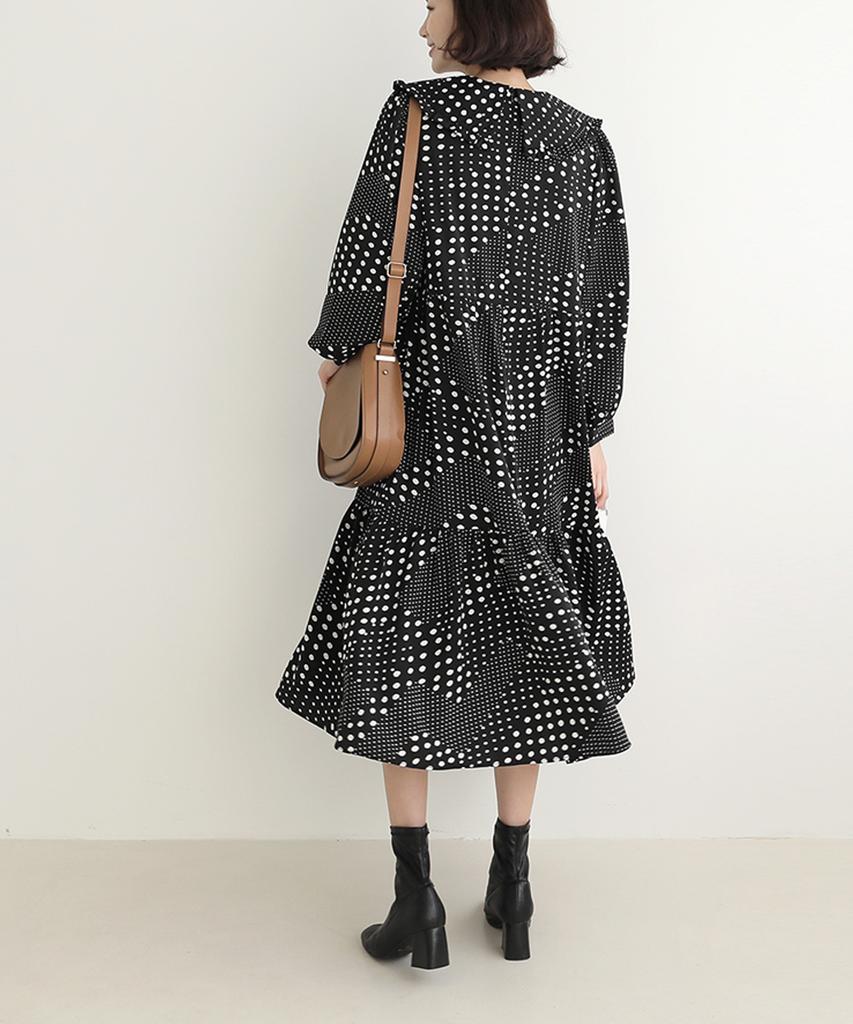 Ppaeppae Sailor Frill Collar Dot Long Dress