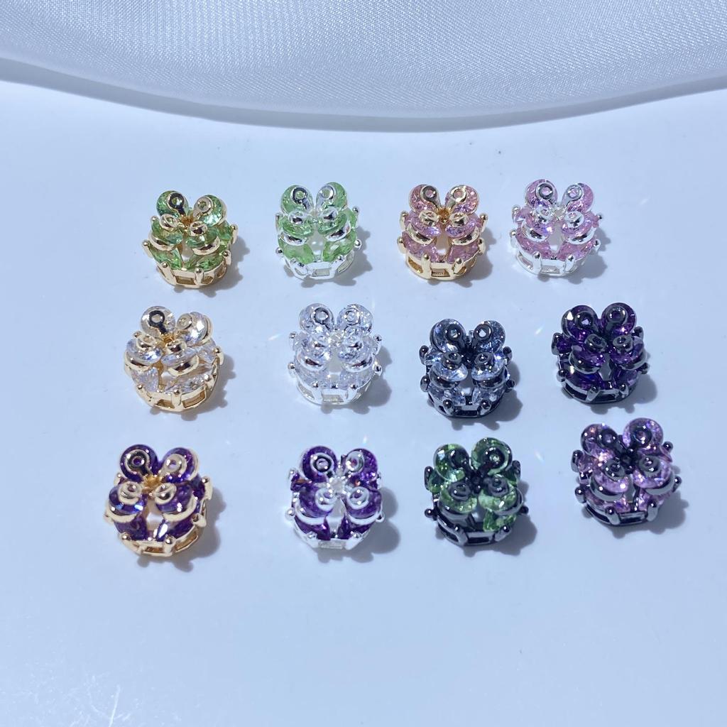 14K Gold-Plated Clover Zircon Spacer Bead Pendant for DIY Jewelry
