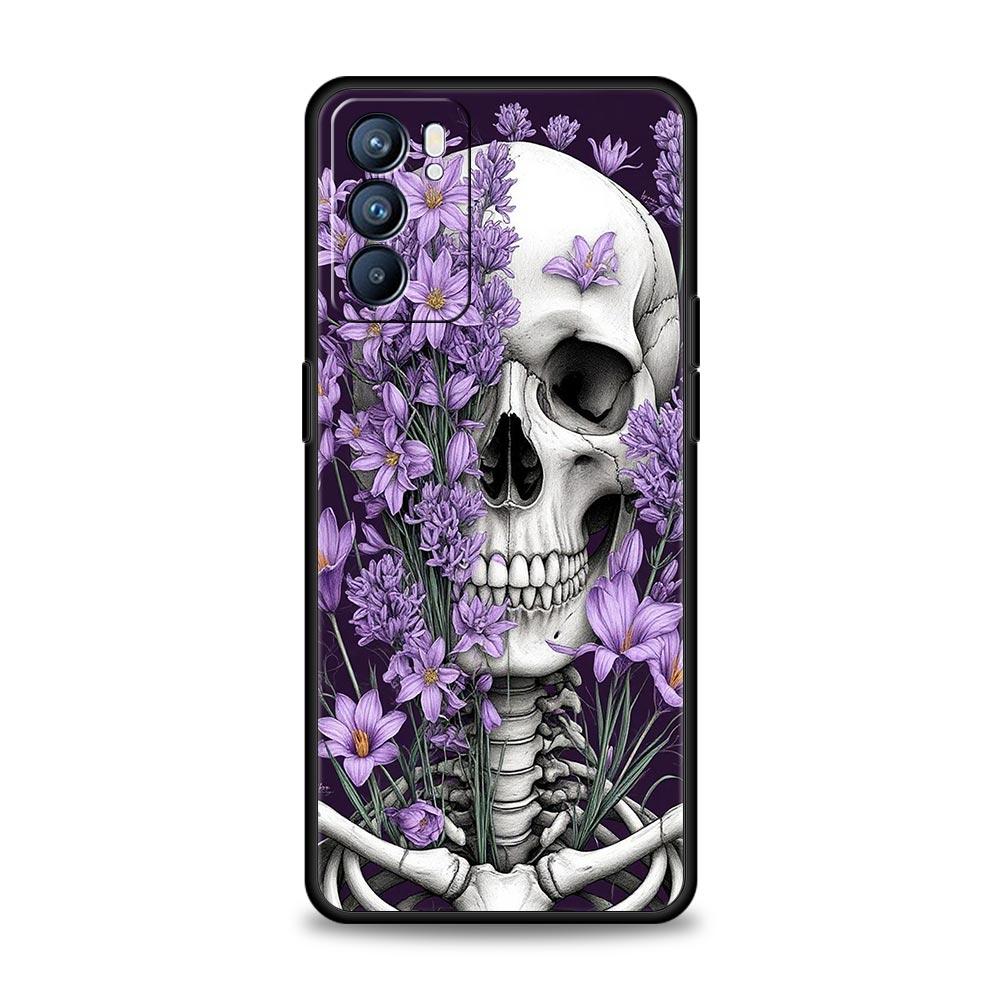 Hard Pink Purple Skull Phone Case For Oppo A54 A53 A52 A15 A95 A16 A78 A79 A80 A98 4G Find X5 X6 Reno10 12 13 F Pro 5G Cover
