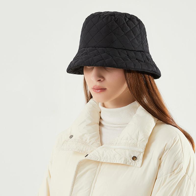 Quilted Women Winter Bucket Hat Fashion Knit Cloche Hat Solid Color Warm Crochet Cap