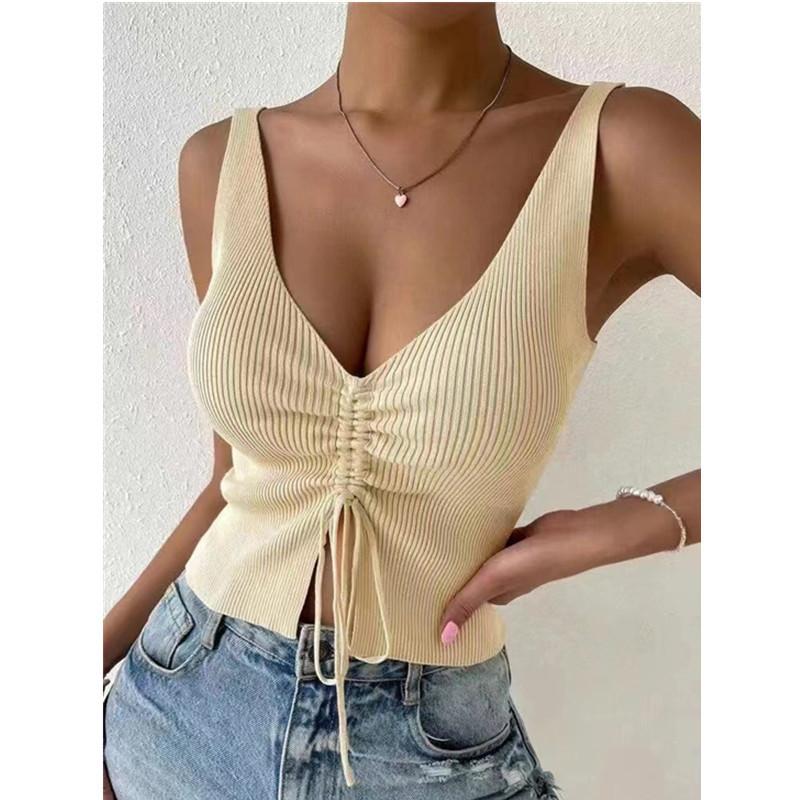 New Summer Sexy and Fashionable Drawstring American Versatile Drawstring Vest Women's Style Hot Girl Top