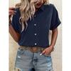 Womens Loose Fit Short Sleeve Printed Shirt Casual Vacation Style Collared Open Front Top
