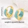 Luxury Female Blue Turquoise Stone Hoop Earrings Vintage Fashion Gold Color Wedding  For Women