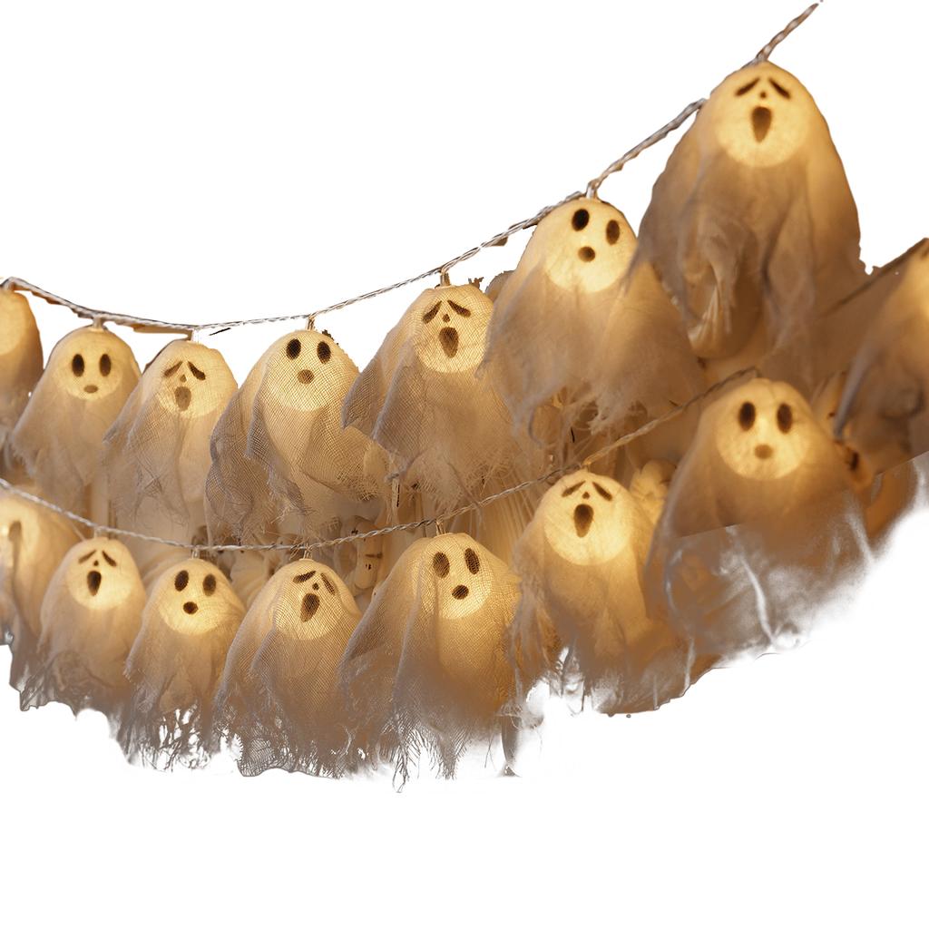 Light Up Ghost Garland 10/20 LED Battery Operated Handmade Ghost String Lights for Home Window Halloween Party Decor
