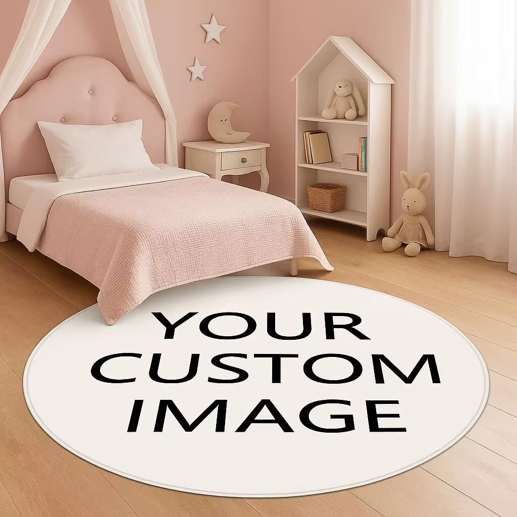 

Custom Photo Round Rug for Kids Room Princess Pink Play Mat Soft Non-Slip Carpet for Girls Boys Bedroom Personalized Floor Mat 80cm