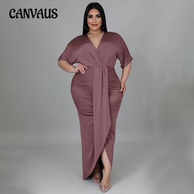 Moda Plus Size Feminino Sexy Boate Irregular Split V-Neck Vestido
